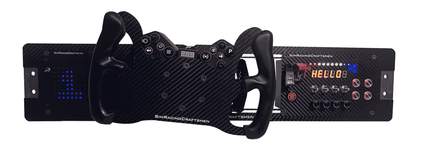 sim racing button box setup with everything turned on