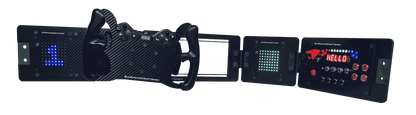 large sim racing button box setup with brackets and hinges