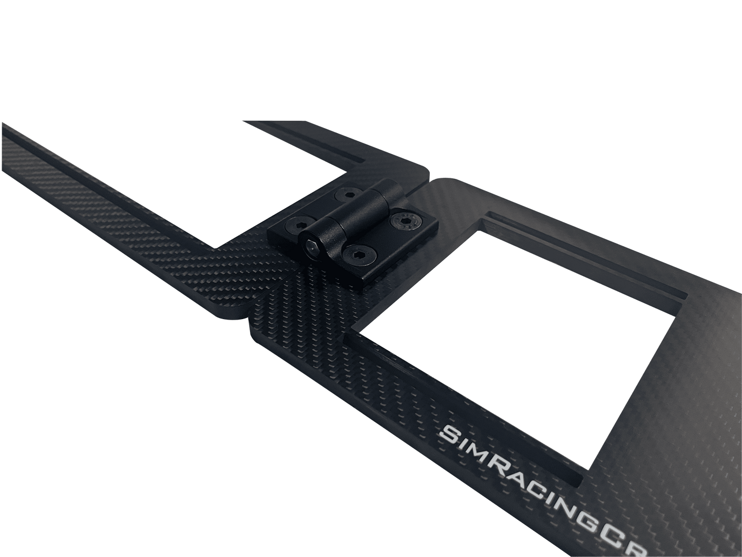 locking hinge screwed onto two sim racing button box expansion brackets