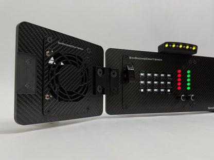 Black electronic device with fan and control panel on a white background