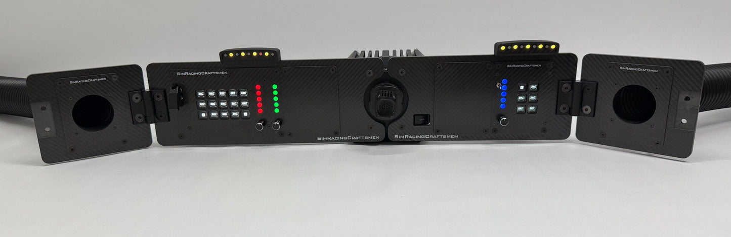 full view of sim racing setup with wind sim tubes and sim brows installed