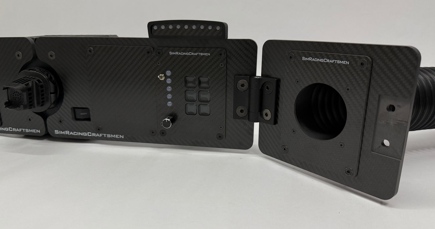 right side of sim racing setup with sim brows and wind sim tube installed