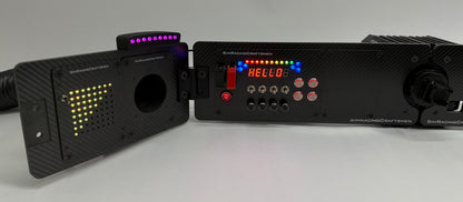 left side of Elite Prebuilt setup turned on with tube wind sim installed on grey background