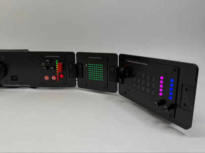 stream pro shown turned on with purple and blue lights in full ModuRig setup