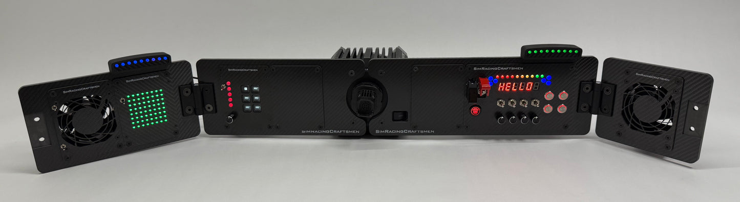 full view of sim racing prebuilt setup with wind sim and sim brows installed