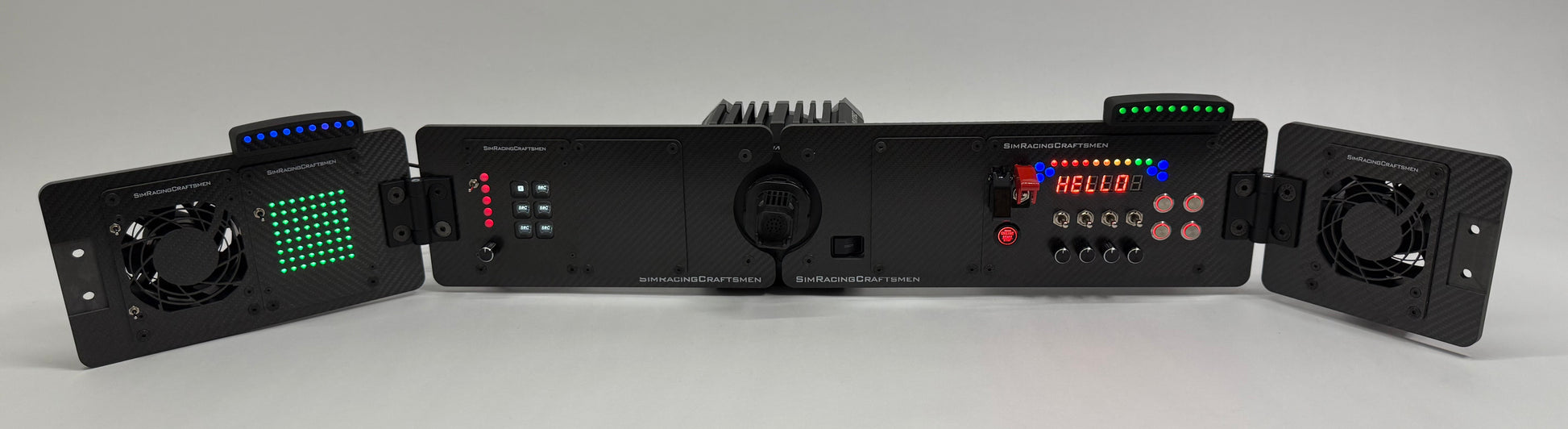 full view of sim racing prebuilt setup with wind sim and sim brows installed