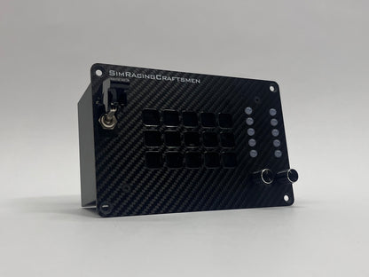 Black electronic module with 'SimRacingCraftmen' branding on a gray background