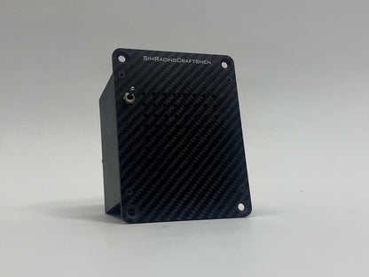 Carbon fiber panel with 'SimRacingCraftsmen' branding on a gray background