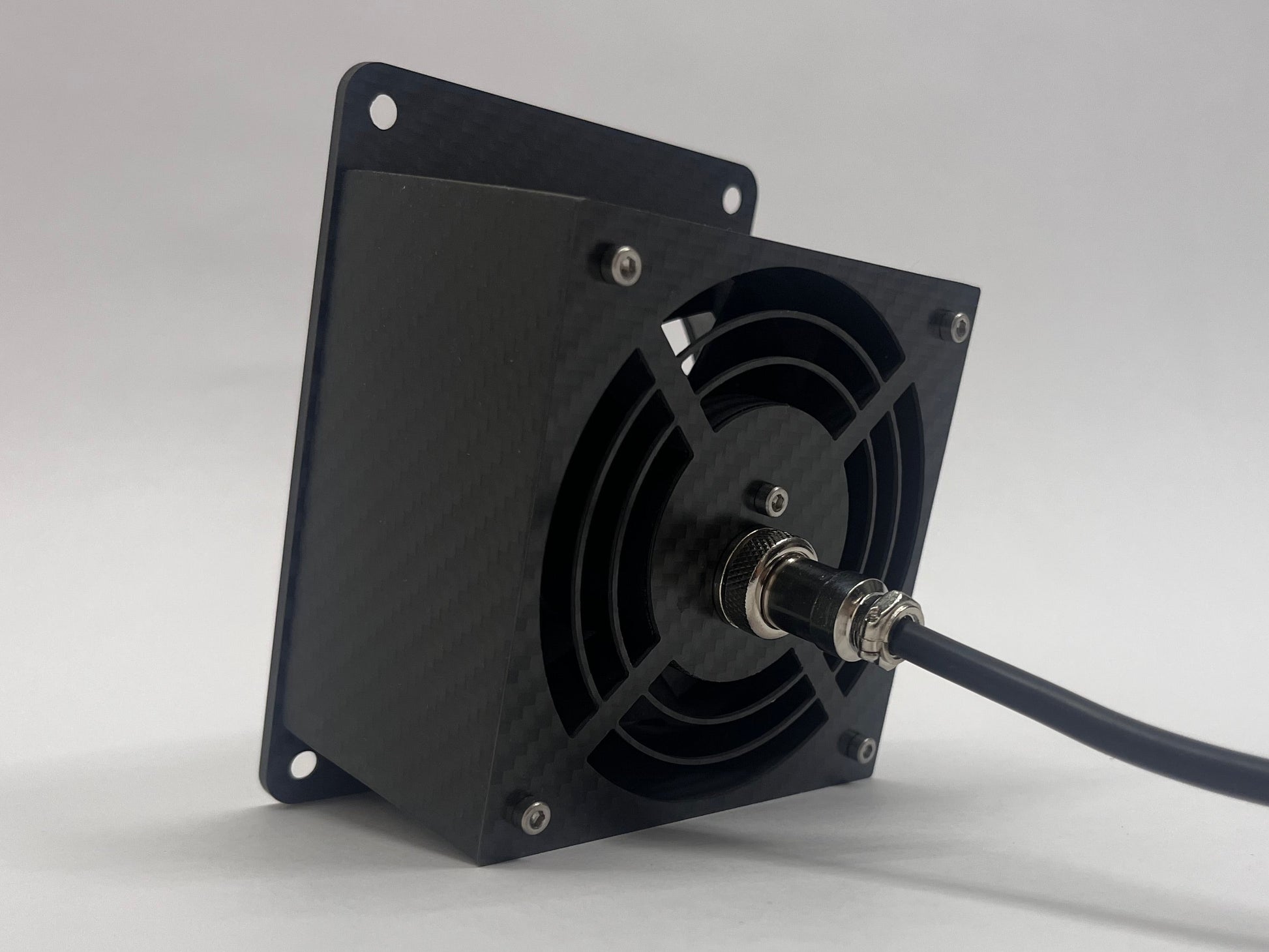 Black fan with a cable on a white background