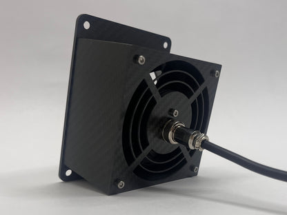 Black fan with a cable on a white background