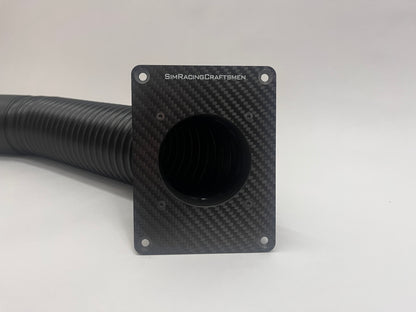 Black carbon fiber duct with 'SimRacingCraftsmen' branding on a white background