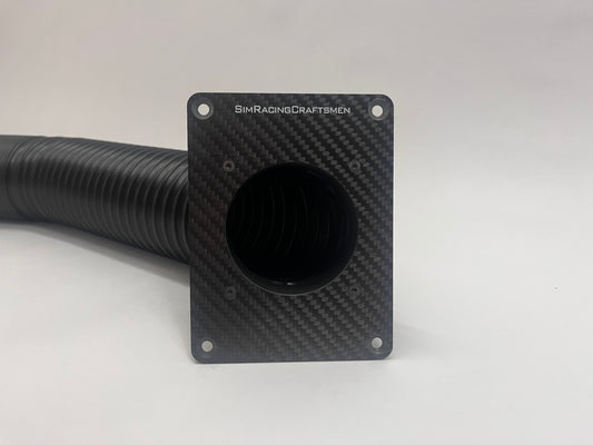 Black carbon fiber duct with 'SimRacingCraftsmen' branding on a white background