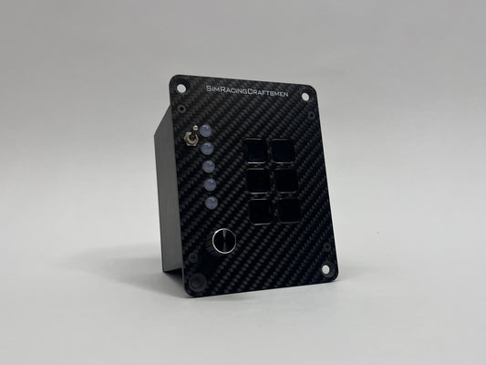 Carbon Fiber button box turned off with gray background