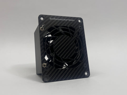 Black carbon fiber cooling fan on a gray background