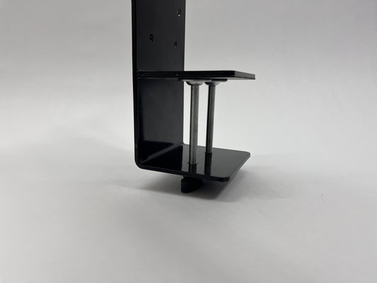 side view of desk mount showing two threaded rods for desk mounting