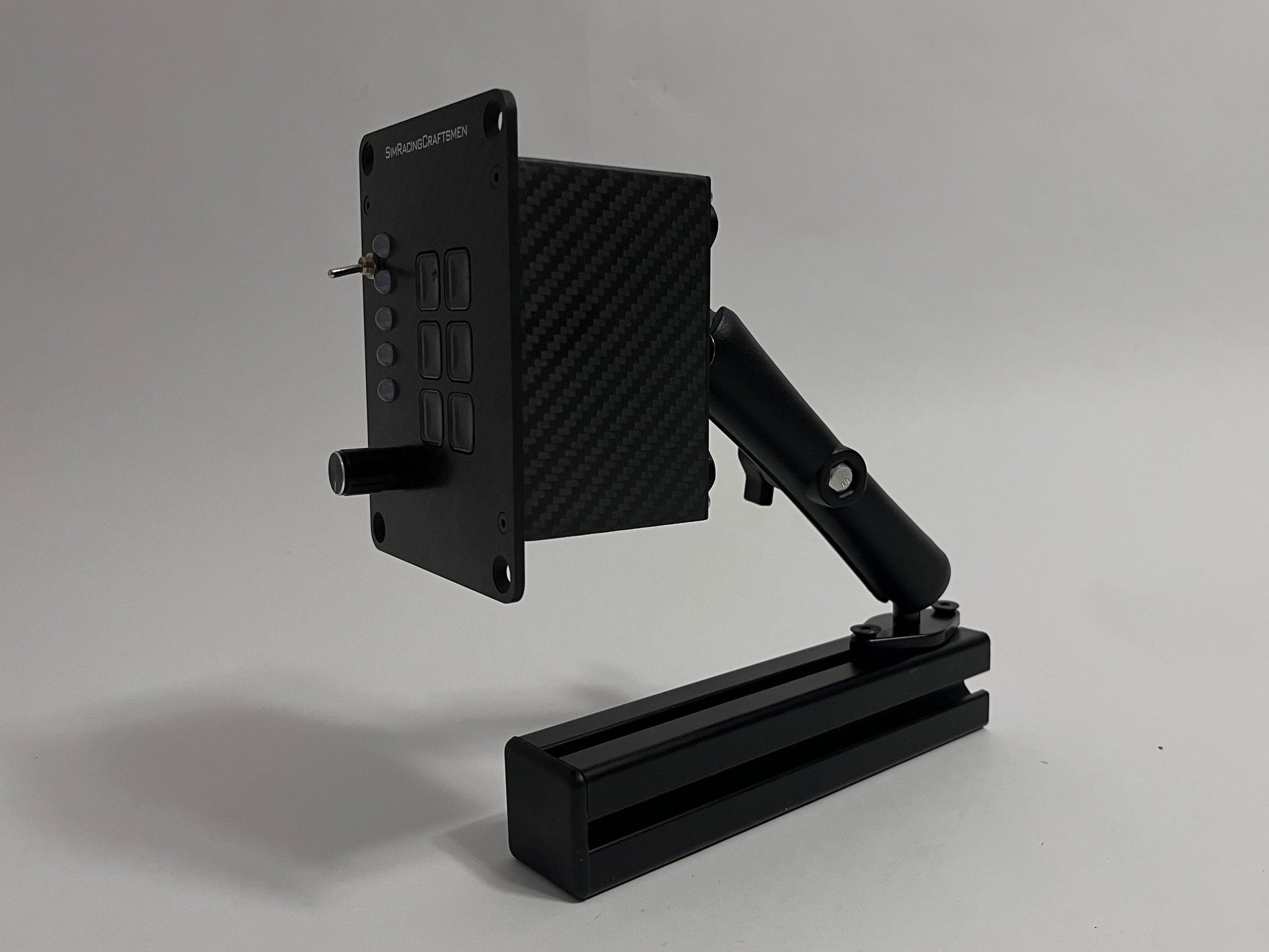 Button box mounted on arm on a 4040 profile on a white background