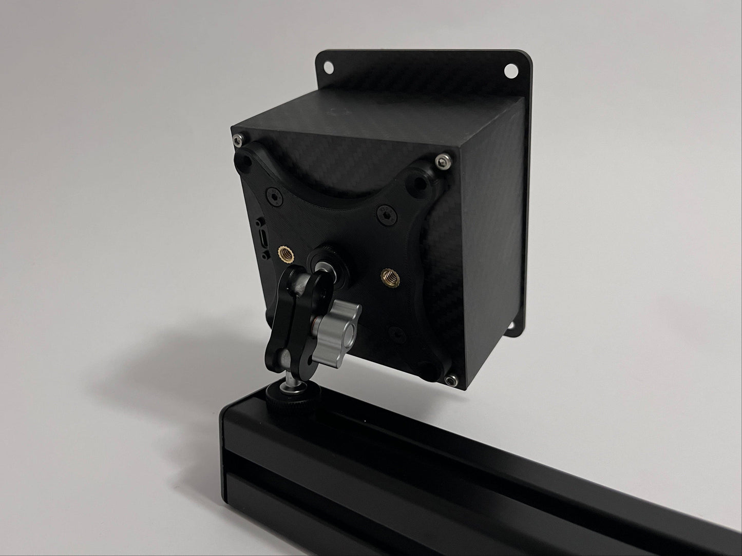 mini mount with vesa adapter mounted on button box and 4040 profile rear view