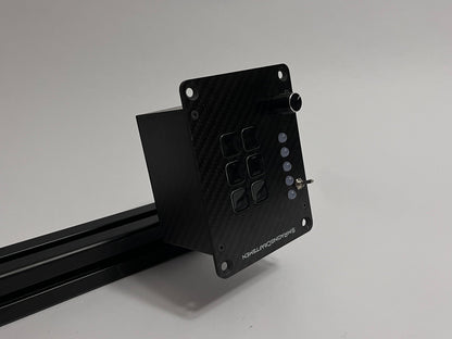 Button box mounted on 4040 profile with mounting arm mini front view