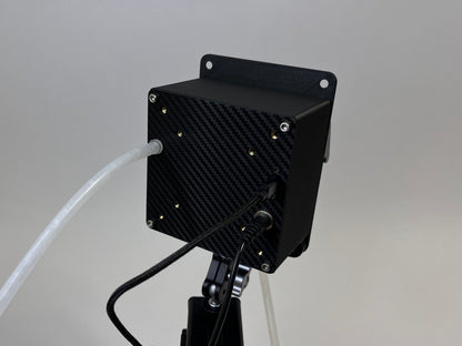 rear of drinkbox mounted on 4040 profile with cables and tube connected