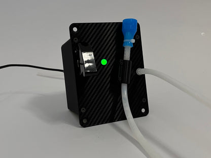 DrinkBox front view with green led and tube snapped to front