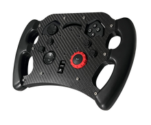 Load image into Gallery viewer, Side view of sim racing wheel G29 with rubber handles and carbon fiber body
