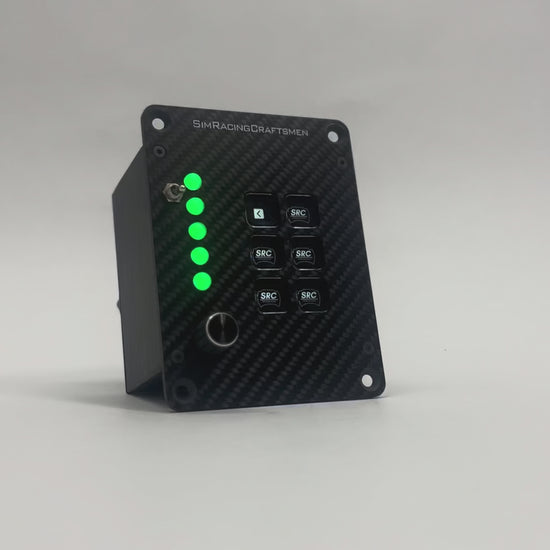 sim racing button box toggling between red and green light on LED bar