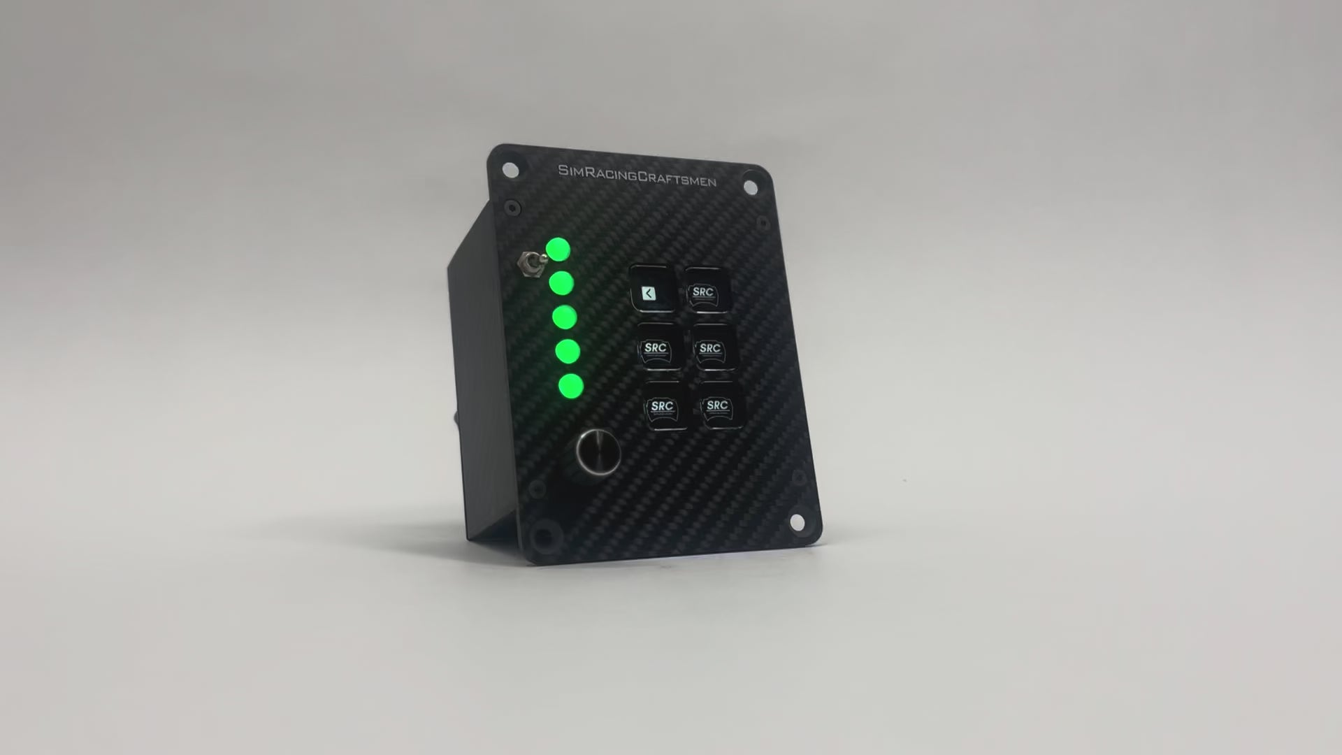 sim racing button box toggling between red and green light on LED bar